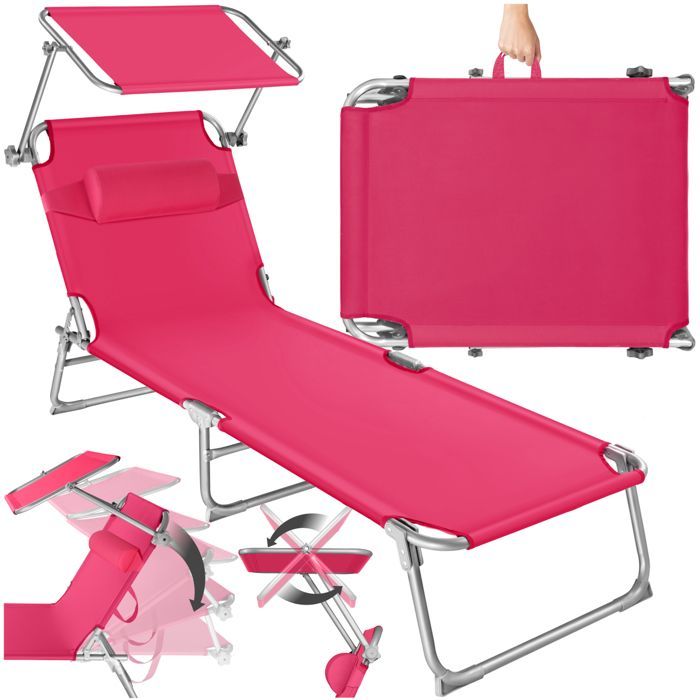 Sun lounger - TECTAKE - CHLOE folding garden sun lounger with 4 positions and headrest - Bright Pink