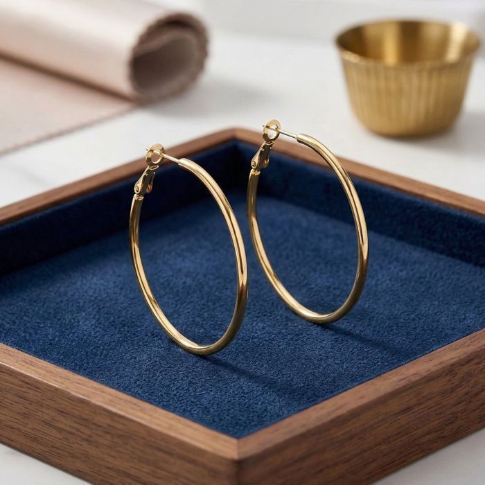 Boucles d'Oreilles - Créoles - Intemporelles - 40 mm - Jonc - Lisse - Plaqué Or Jaune 750/1000 - Femme