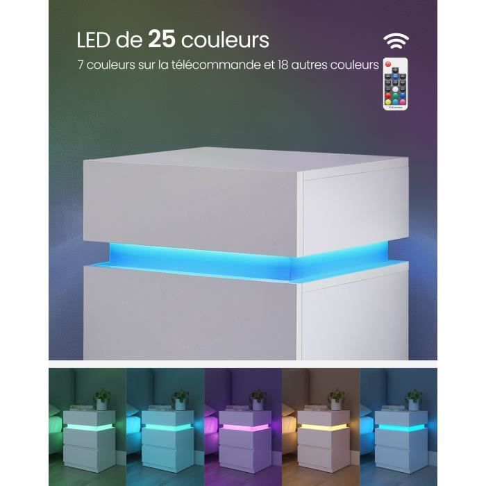 Mesa de Cabeceira - VASAGLE - 3 Gavetas - Faixa de LED Multicolorida Ajustável - Estilo Moderno