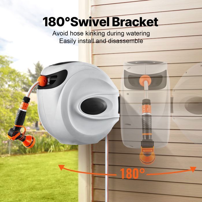 Enrouleur de Tuyau d'Arrosage - DUOKU - XW30 - 30 m - Fixation Murale - Buse 9 Motifs