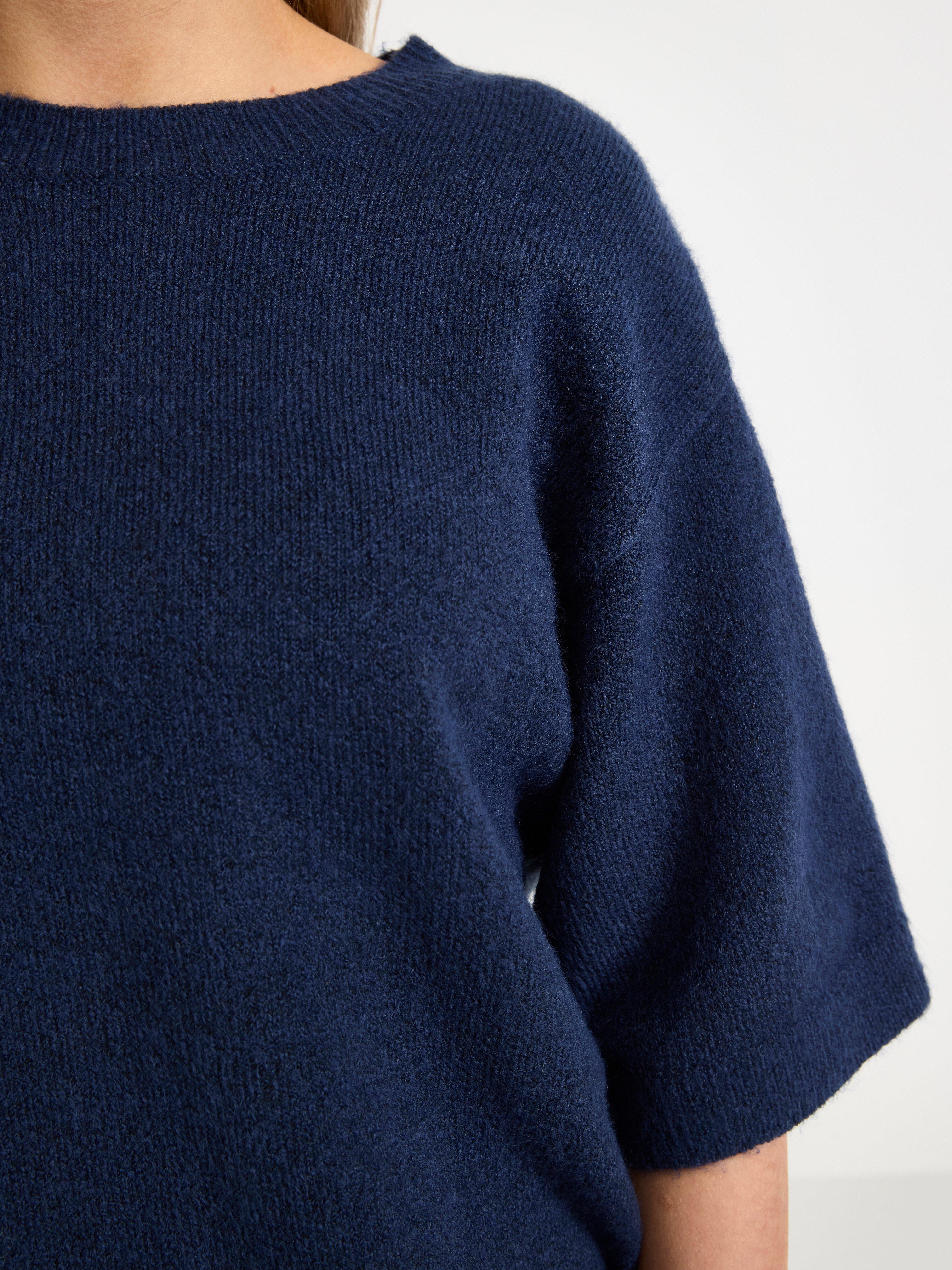 Jersey de punto de manga corta azul oscuro