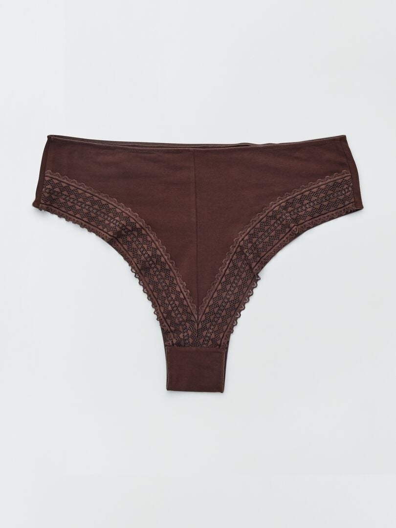 Conjunto de 2 tangas de punto y encaje - MARRÓN