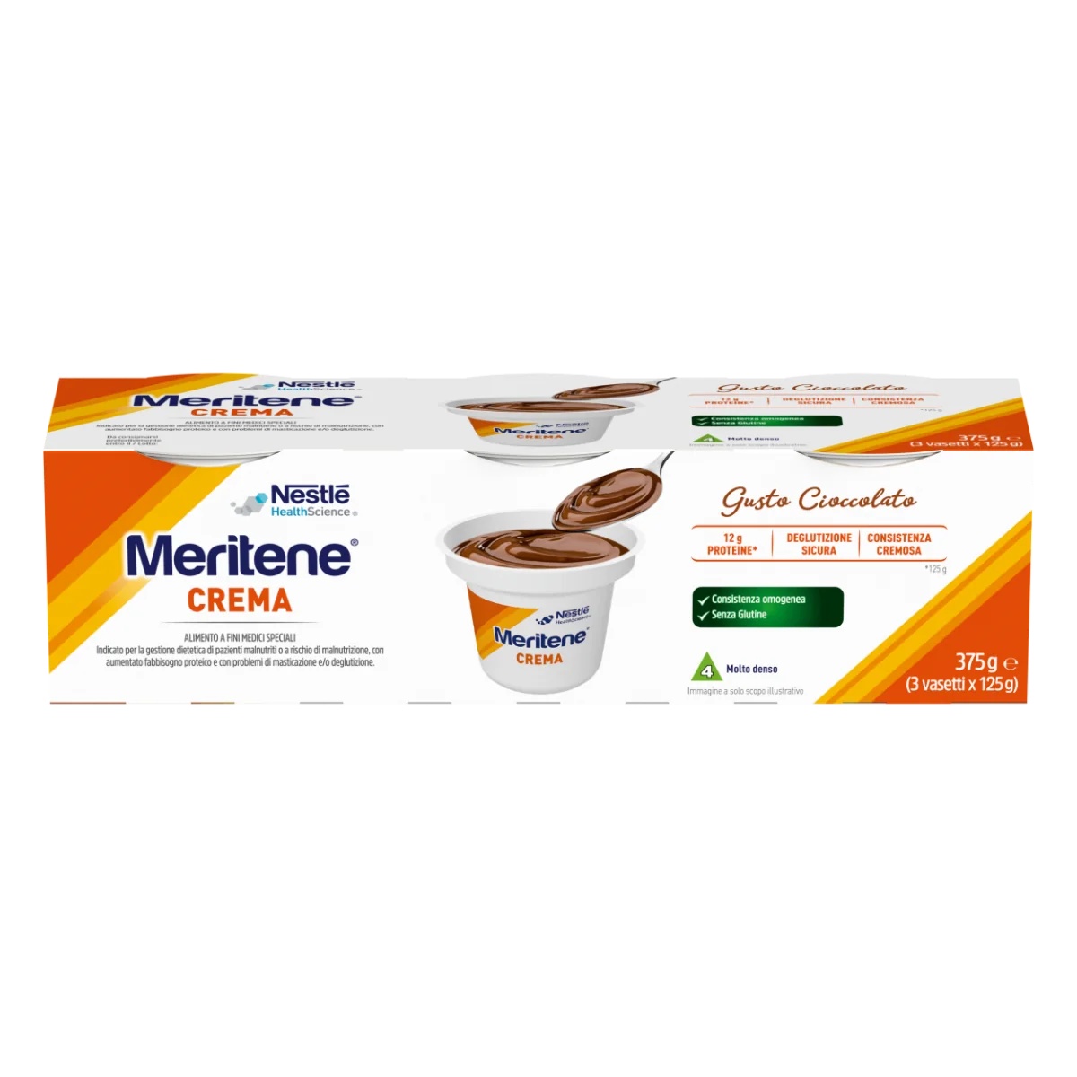 MERITENE Crème au chocolat Meritene Force et Vitalité Dessert riche en calories et en protéines 3 x 125 g Crème riche en calories