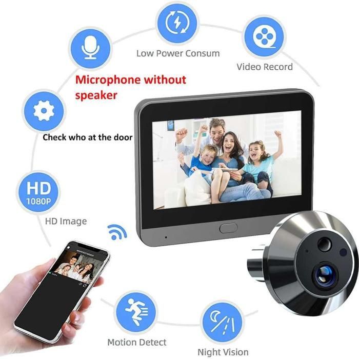 Videoportero inteligente WiFi con cámara de 3 MP y 4,3 pulgadas, gran angular de 140°, visión nocturna PIR, batería de 5000 mAh, compatible con smartphones Tuya, seguridad para el hogar.