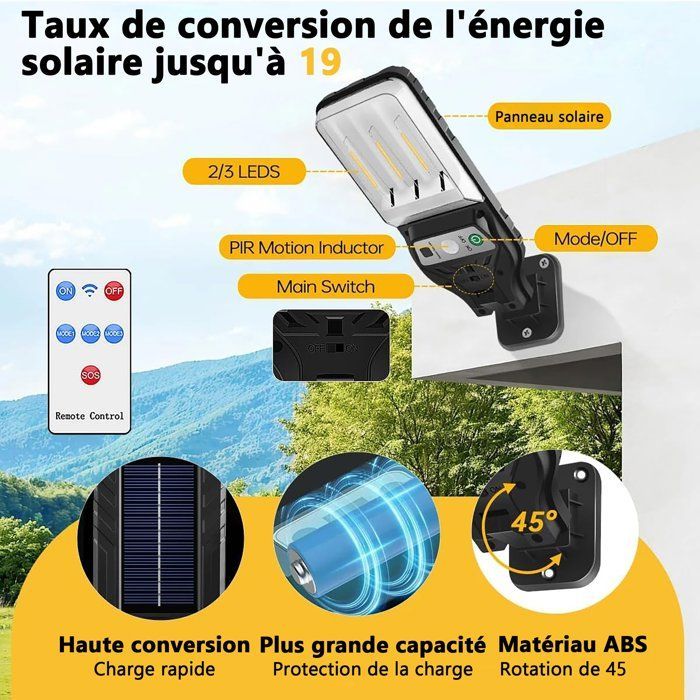 Set di 2 applique da esterno con sensore di movimento, 3 modalità, impermeabili IP65, per pareti esterne, illuminazione stradale, colore nero.