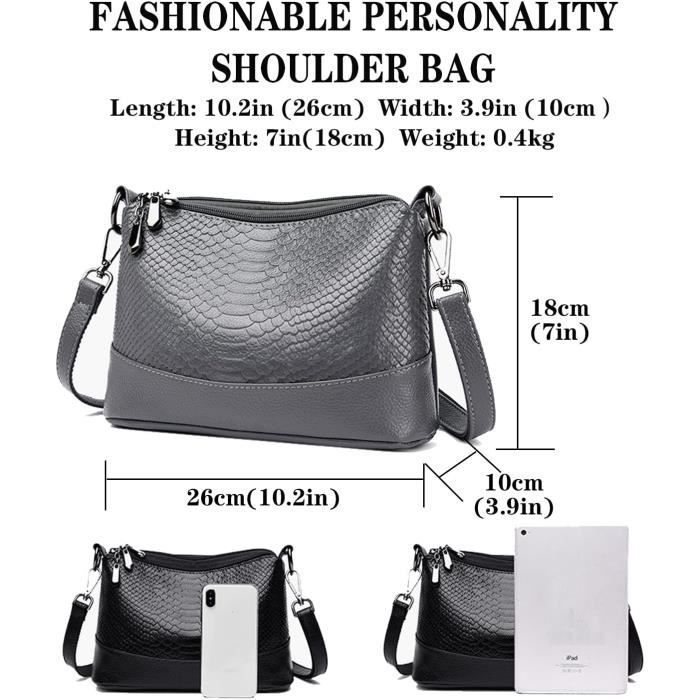 Bolso de hombro para mujer - FONDUPIN - Elegante modelo en piel sintética - Gris - Correa de hombro desmontable y ajustable