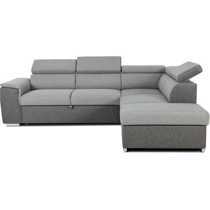 Sofá cama esquinero reversible con almacenamiento - 5 plazas - DAYTONA - Tela gris y antracita - 260 x 77 pulgadas / 94 x 216 cm