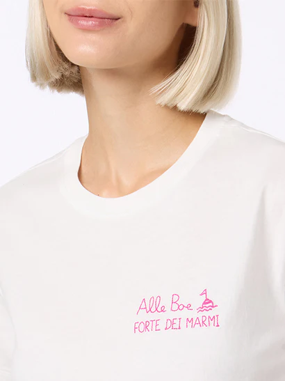 Emilie dames T-shirt met ronde hals, gemaakt van katoenen jersey, met Ti Am-print.
