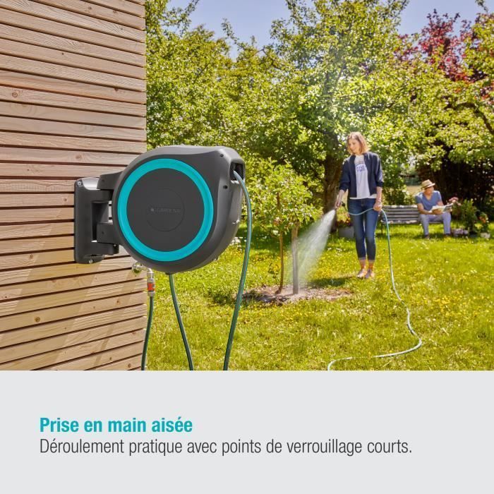 Enrollador de manguera automático mural GARDENA RollUp L - 30 m de longitud - 13 mm de diámetro - Kit completo - 5 años de garantía