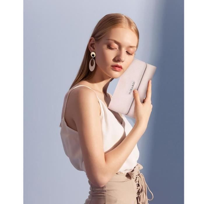Flora Co Paris - Porte Chéquier Portefeuille Tout En Un À Rabat Femme-pur Saffiano - Rose