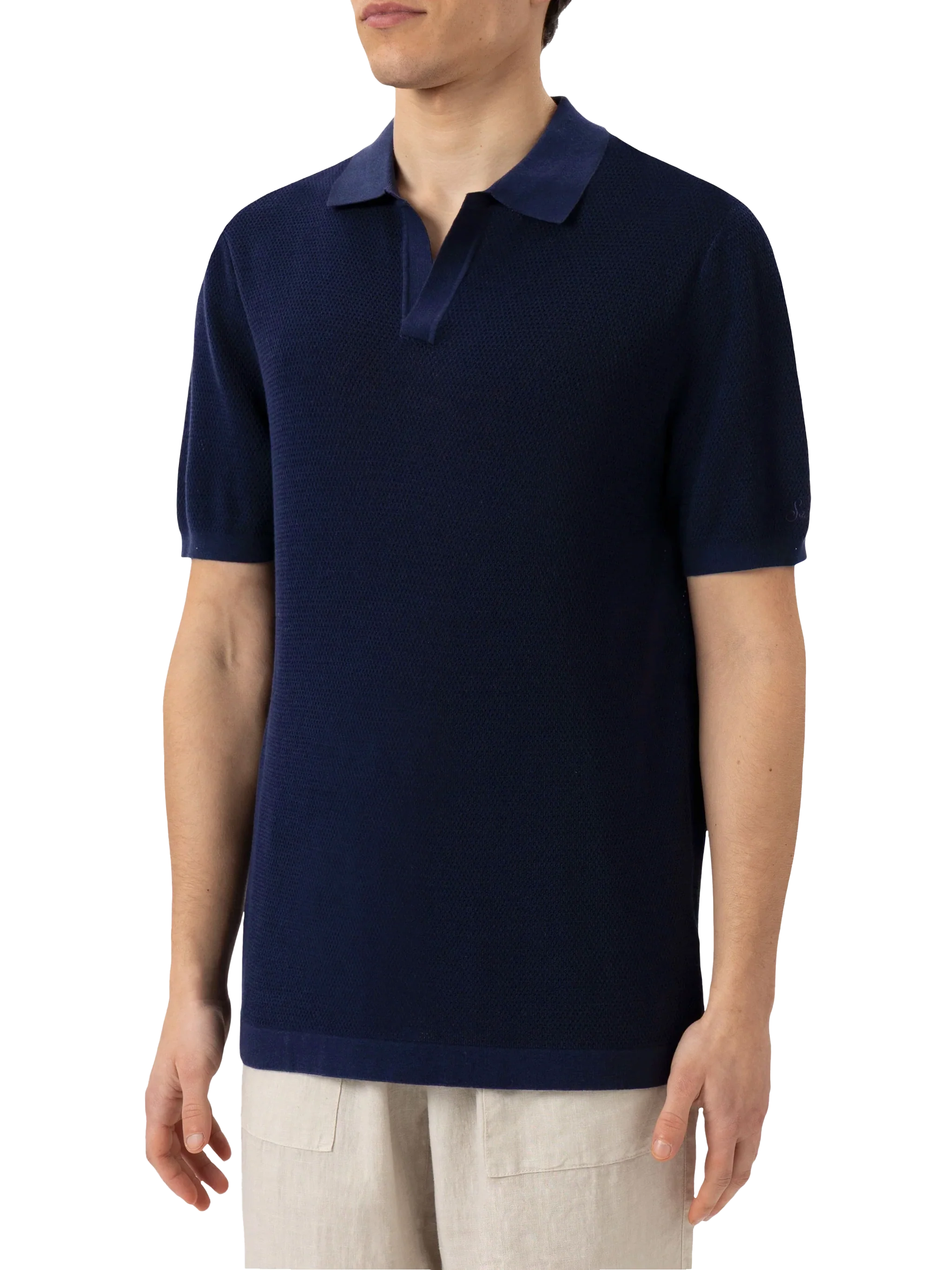 Sloan poloshirt zonder knoopjes in marineblauw mesh