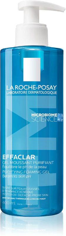 Gel de limpeza espumante Effaclar da La Roche-Posay para pele oleosa e com problemas.