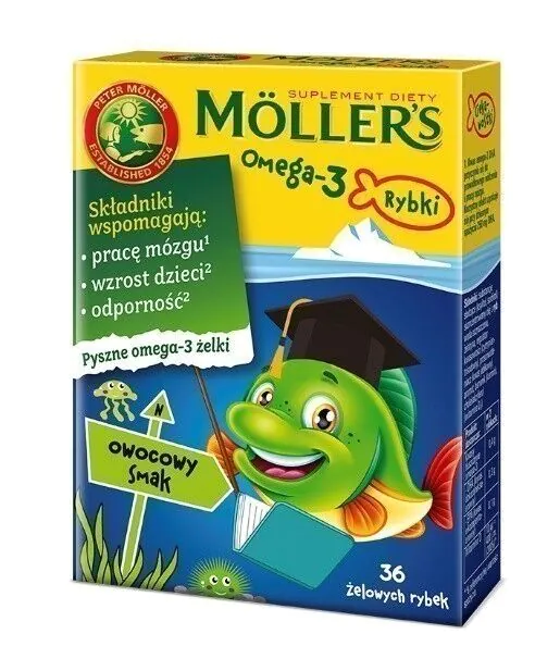 Mollers Omega-3 Rybki, Żelki z kwasami omega-3 i witaminą D3 dla dzieci, Smak owocowy