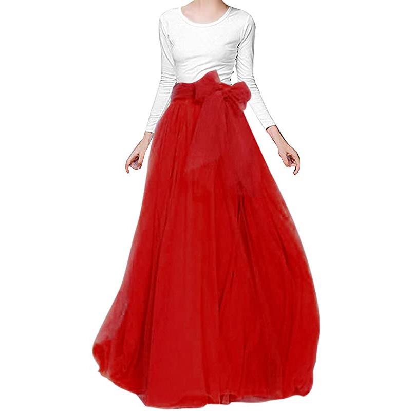 Gonna lunga in tulle da donna, ideale per matrimoni e damigelle, con cintura, perfetta per la sera del matrimonio.