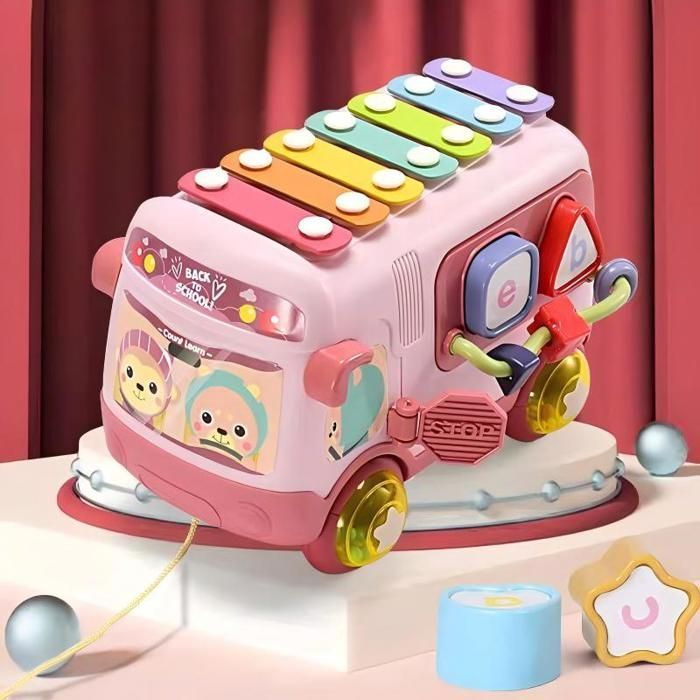 Jouet musical bébé bus avec xylophone - XVX - Arc-en-ciel - Pour 24 mois à 2 ans table d activité