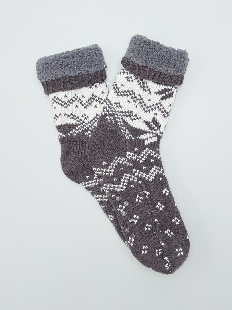 Meias forradas com estampa jacquard - CINZA