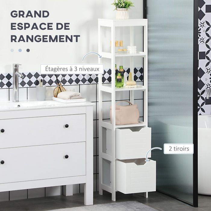 Meuble colonne salle de bain - kleankin - armoire haute rangement 3 étagères 2 tiroirs mobilier intérieur - bois - 30x30x144cm