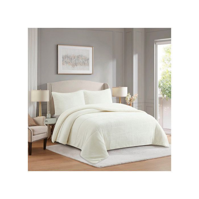Edredón bicolor de microfibra beige con forro de sherpa, 240x260 cm, de Soleil d'ocre.