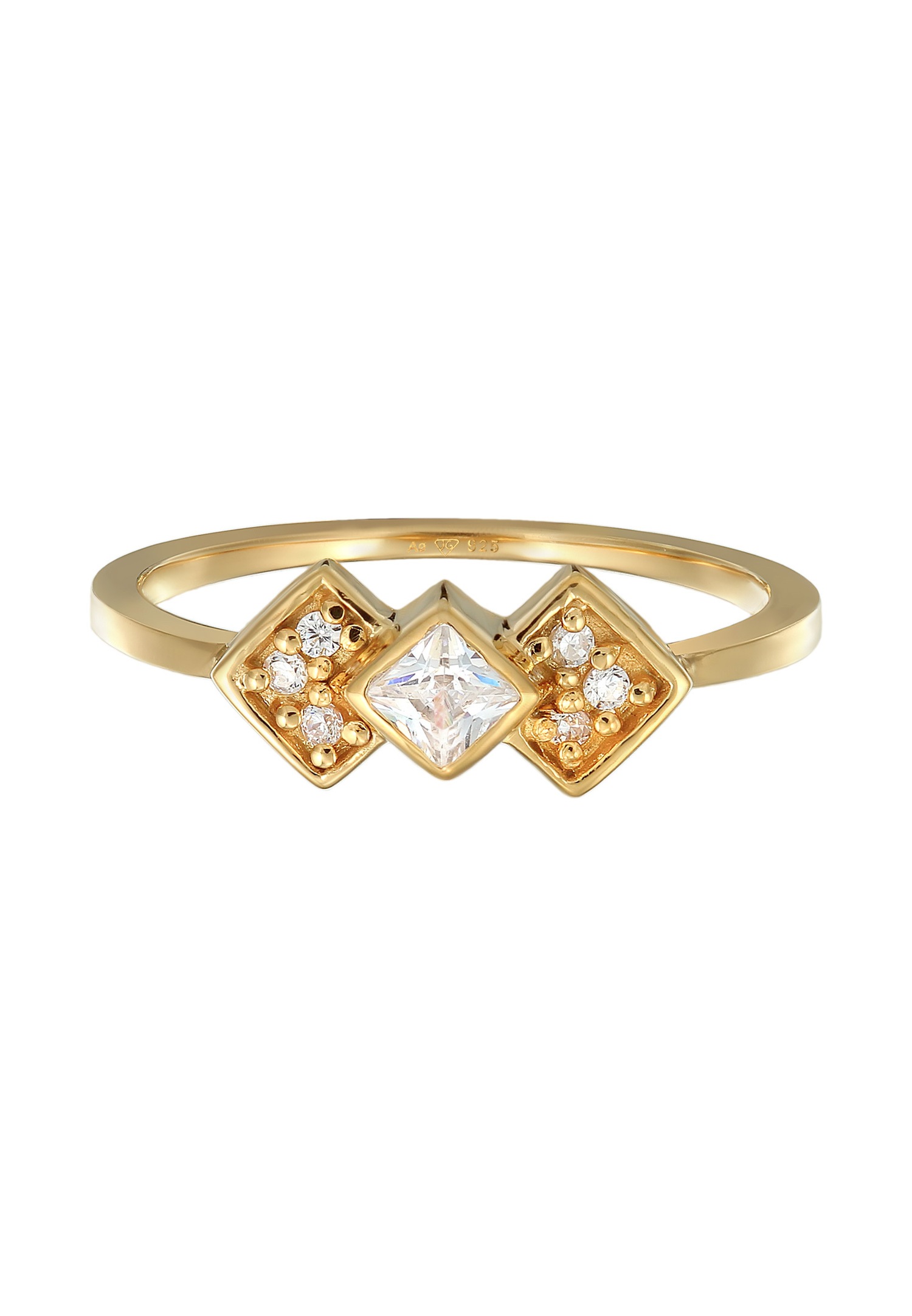 Elli Femmes Géo Vintage avec zircon en argent sterling 925 plaqué or