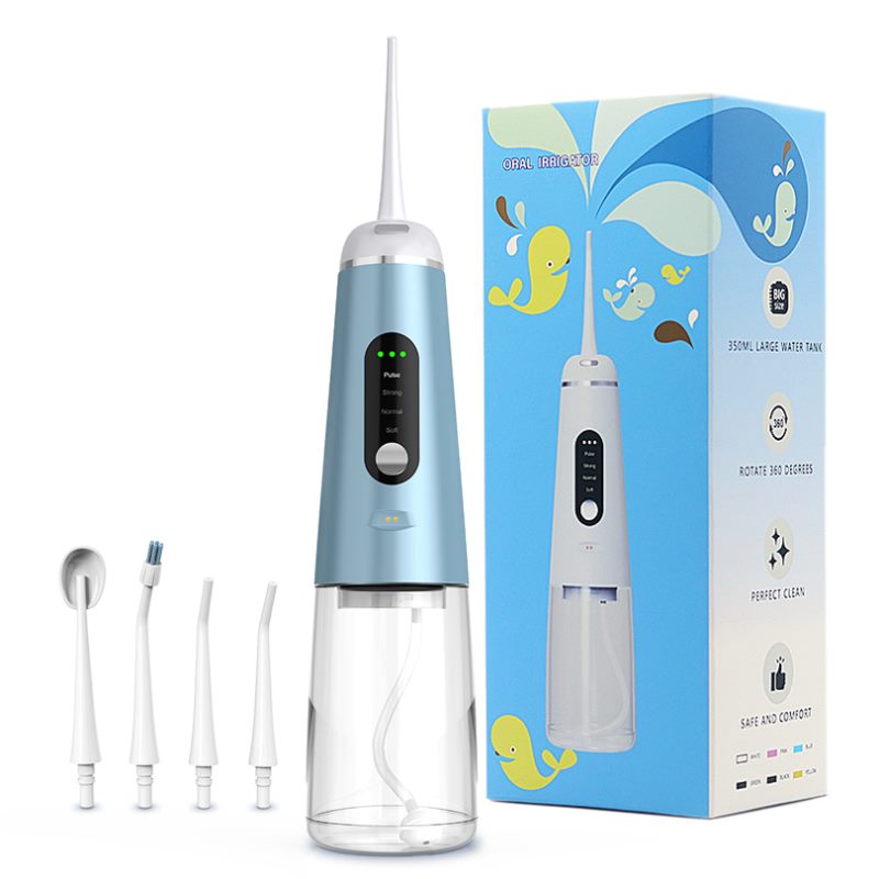Idropulsore Senza Fili (350 ml), Portatile, Ricarica USB, Funzione Filo Interdentale e Stuzzicadenti, 4 Punte a Getto Incluse