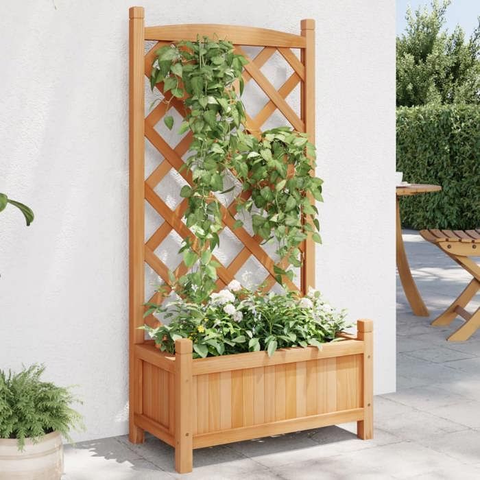 vidaXL Macetero con enrejado, jardinera elevada, maceta para plantas, jardinera para jardín, patio, terraza, marrón 365485