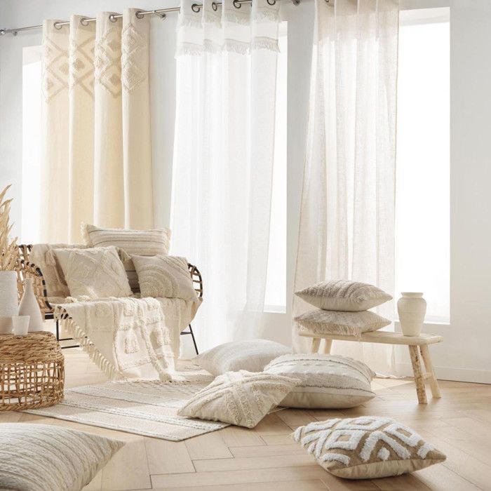 Plaid à franges 125 x 150 cm – Tissé en coton/polyester texturé Inca