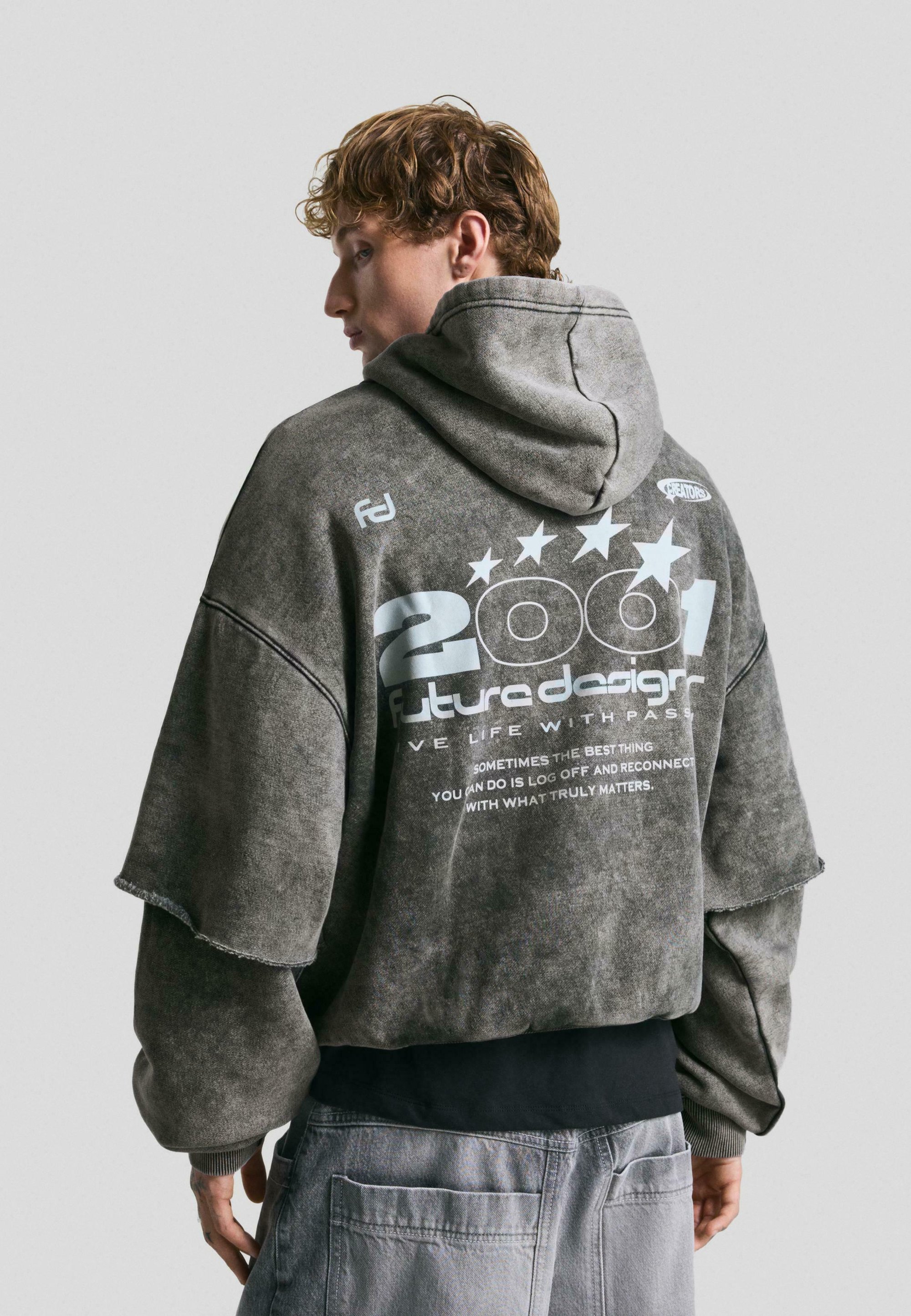 Felpa con cappuccio Bershka - grigio scuro screziato