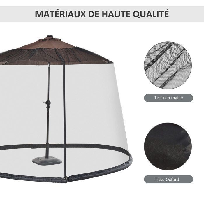 Klamboe - Outsunny - cilindervormig voor parasol, 3 m diameter, ritssluiting, verzwaard - nylon - zwart