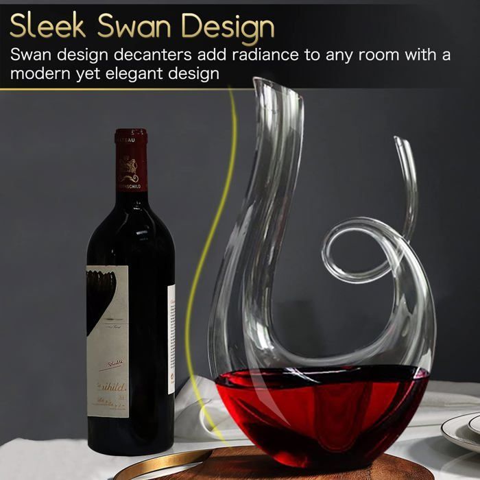 Carafe à décanter en forme de cygne - DOK - Verre soufflé à la main - Sans plomb - 1,2L - Brosse de nettoyage incluse