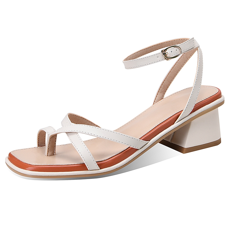 Sandali da donna estivi casual con cinturino alla caviglia e punta a clip, tacco medio, scarpe da festa, sandali da donna, sandali da donna