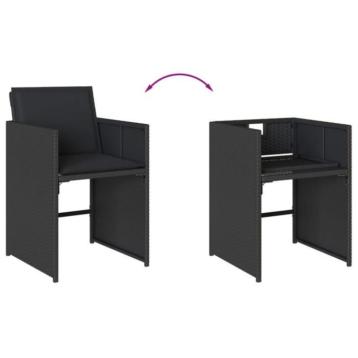 Conjunto de muebles de jardín - Juego de comedor de jardín de 5 piezas con cojines, resina de mimbre negro - Mesa + 4 sillas de jardín (968113)DLEB