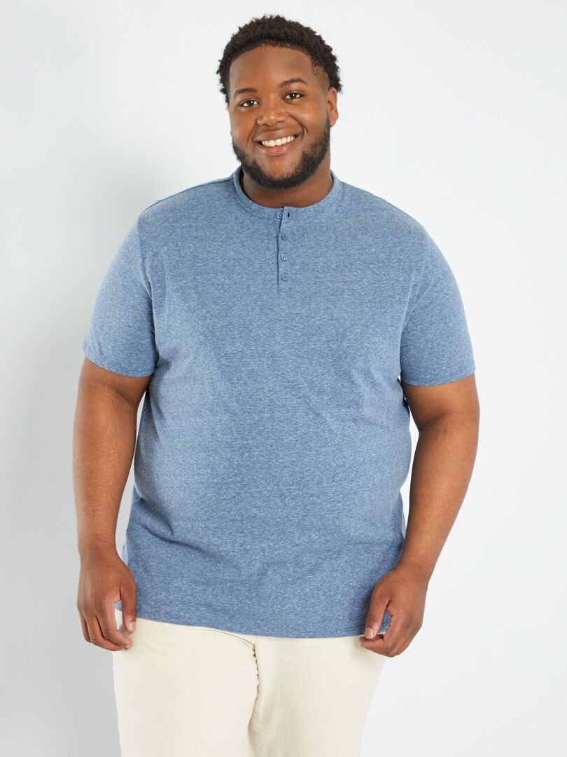Henley-hals T-shirt - BLAUW