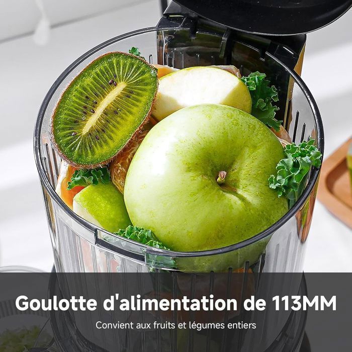 AMZCHEF 113 mm fruit- en groentepers - Sapcentrifuge voor hele vruchten - Slowjuicer - Zilver