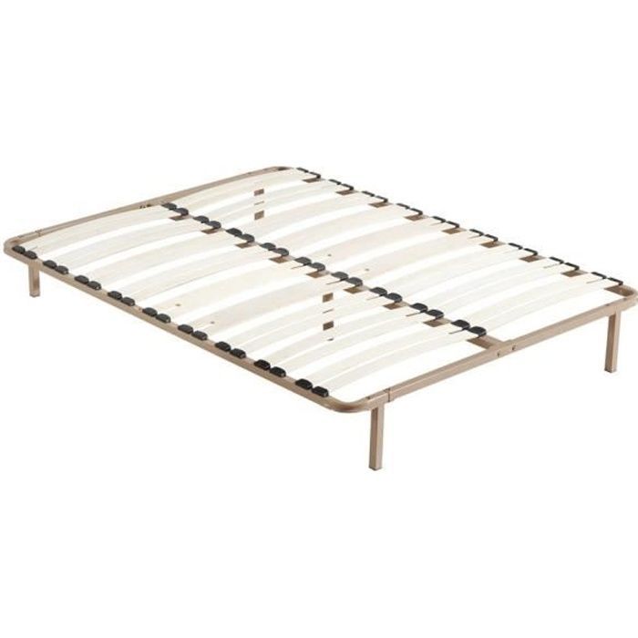 Base de cama de láminas color topo - 160 x 200 cm - 32 láminas - Patas incluidas