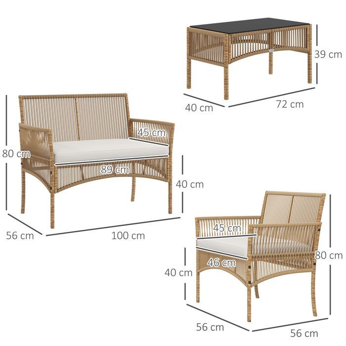 Outsunny - Conjunto de muebles de jardín - resina tejida - 100x56x80cm - Madera natural