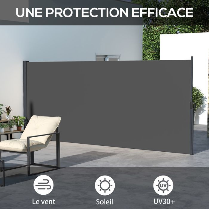 Toldo lateral retráctil para jardín Outsunny - aluminio, poliéster de alta densidad de 180 g/m² resistente a los rayos UV - 4 x 1,80 m - gris oscuro