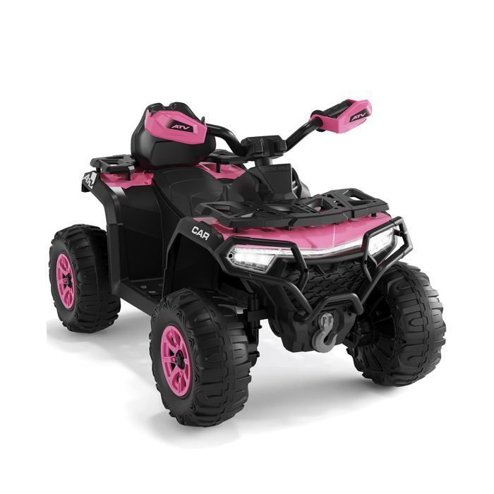 Coche eléctrico quad de 12 V - 2 motores de 35 W, mando a distancia parental, luces LED, música, Bluetooth, USB, bandera luminosa, a partir de 3 años - Rosa