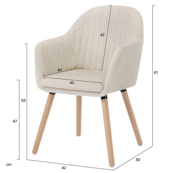 WOLTU 2 sillas de comedor para cocina, sala de estar, cafetería, asiento de terciopelo, patas de madera maciza, color crema.