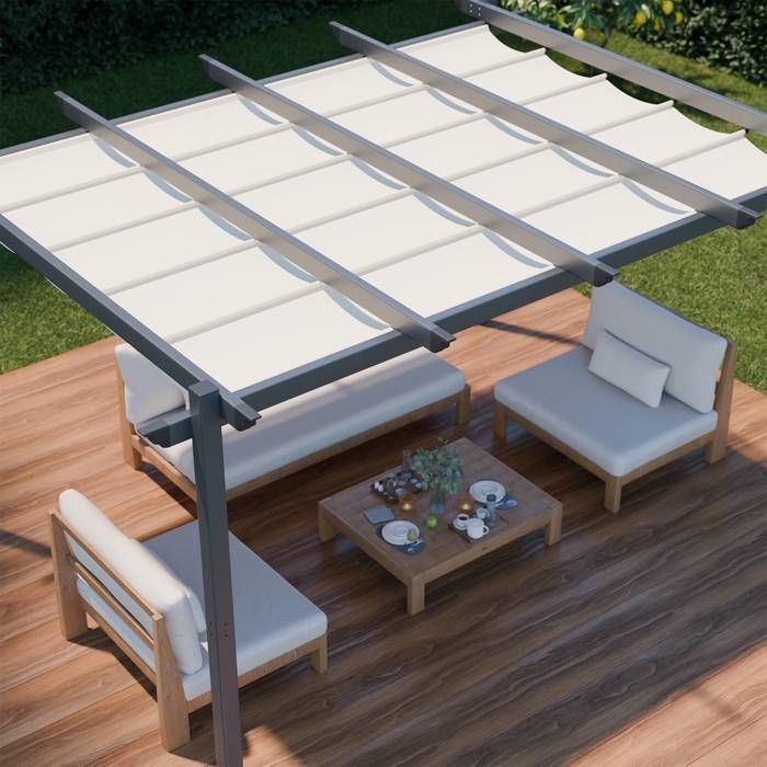 Pérgola de alumínio - Isla 3x4m - Lona bege - Gazebo ideal para o seu pátio. Teto retrátil. Lona deslizante. Estrutura.