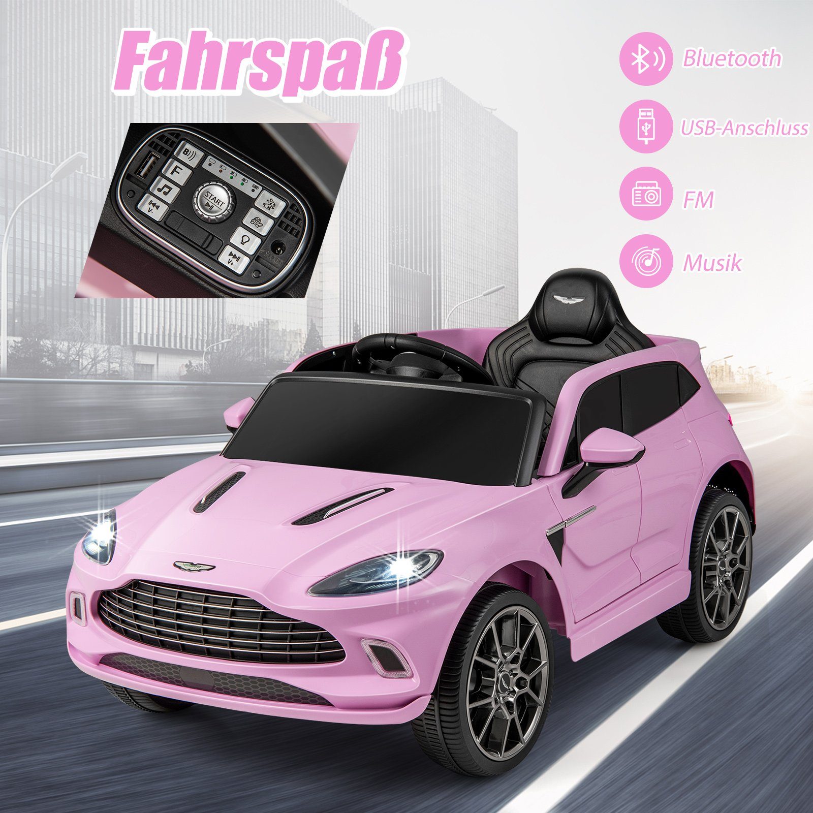 COSTWAY Sähköinen lastenauto 12V Aston Martin, lukittavilla ovilla ja LED-valoilla