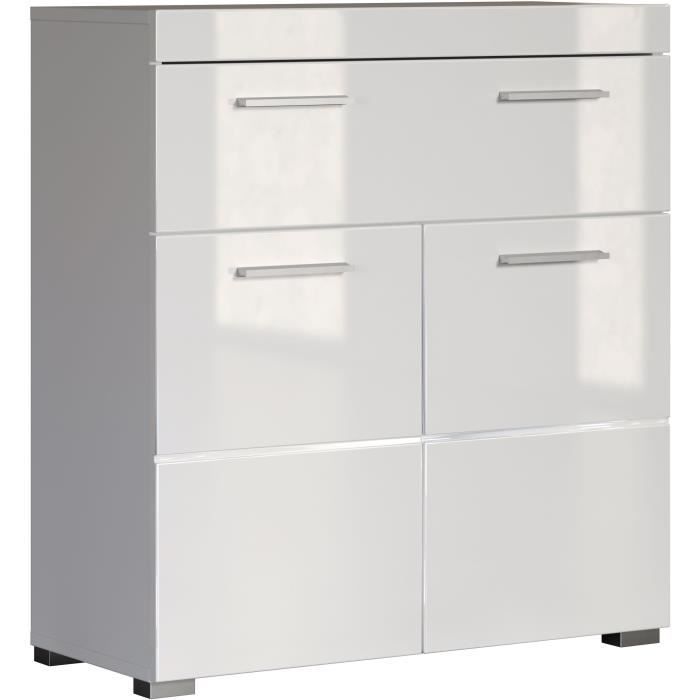 Mobiletto da bagno, contenitore basso - 2 ante e 1 cassetto - Bianco - L 73 x P 31 x H 79 cm - AMANDA