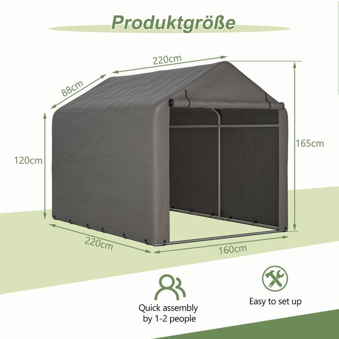 CDISPLAY Casetta da giardino/Tenda contenitore 160 × 220 × 165 cm Garage per biciclette Riparo per bici Riparo per biciclette Riparo multiuso