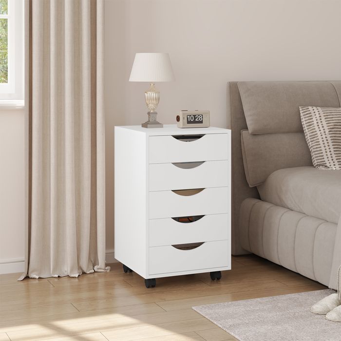 Cajonera de oficina - WOLTU - Unidad de almacenamiento móvil de 5 cajones - Madera de ingeniería - Blanco W0ATT0650