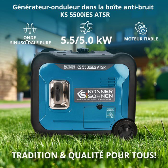 KS 5500iES ATSR invertergenerator, maximaal/nominaal vermogen: 5500W/5000W, koperen wikkeling, 2 USB-poorten, ATS-uitgang