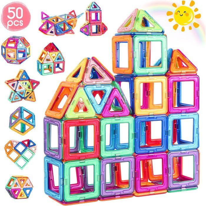 50-Piece Magnetic Construction Set for Children - Educational Building Blocks - Educational Games & Gifts for Children Ages 3 and Up