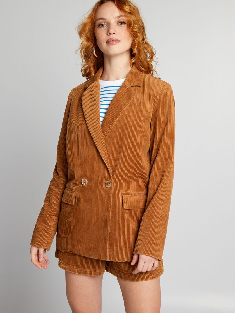 Blazer croisé en velours - MARRON