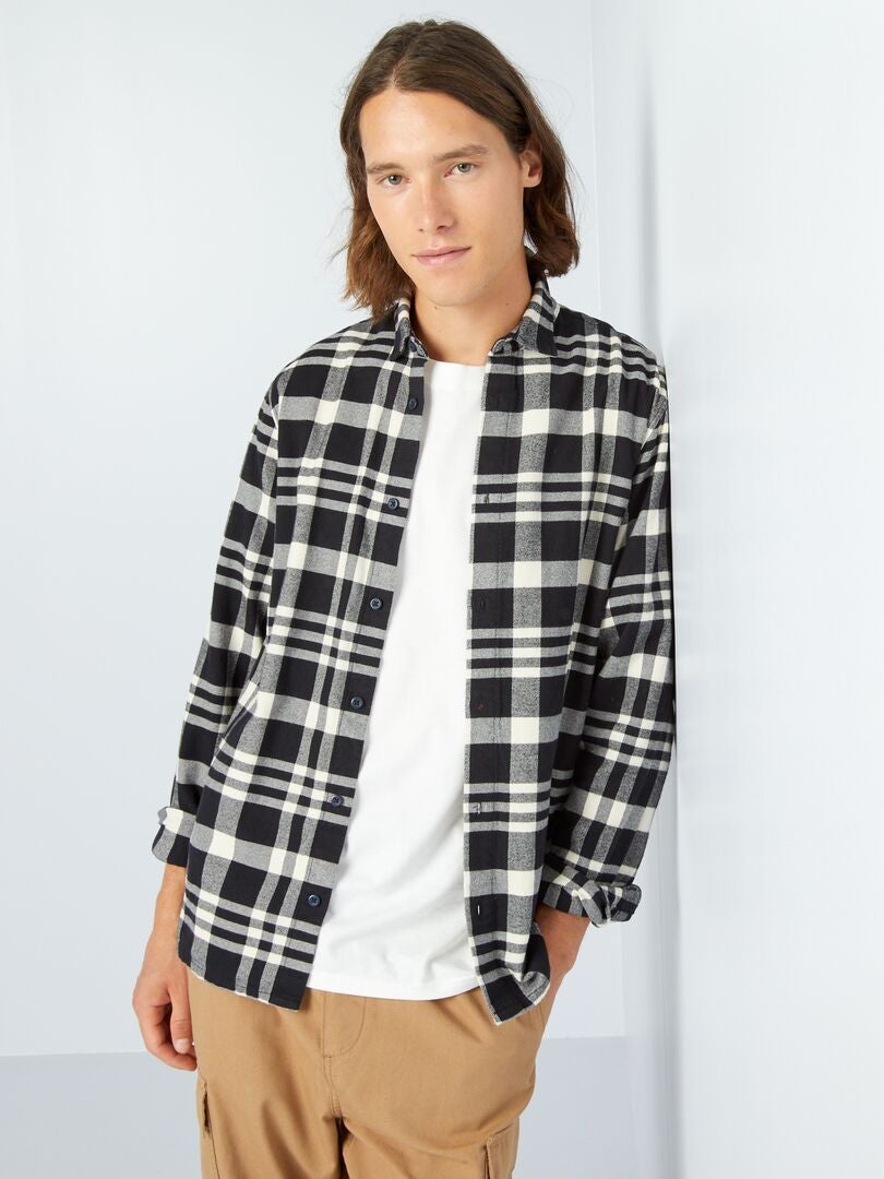 Camisa de flanela xadrez - Preta