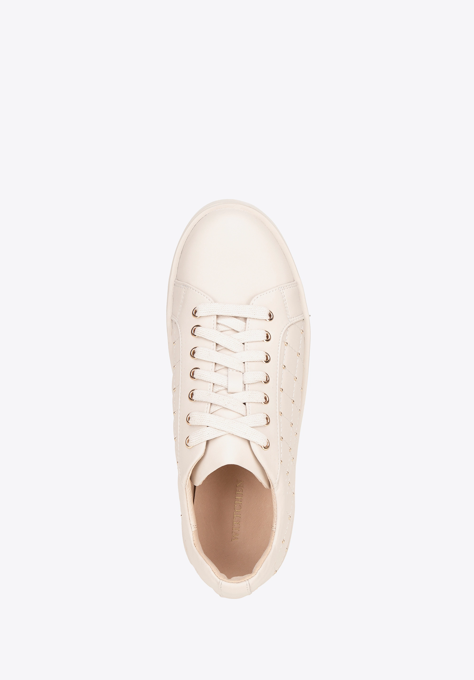 Damskie sneakersy skórzane z pikowaną cholewką kremowe