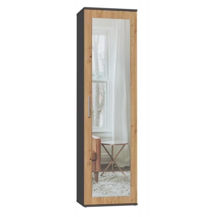 Armario de entrada - CDF - ATARA - 180x50x35 cm - 2 estantes - Espejo - Gris mate