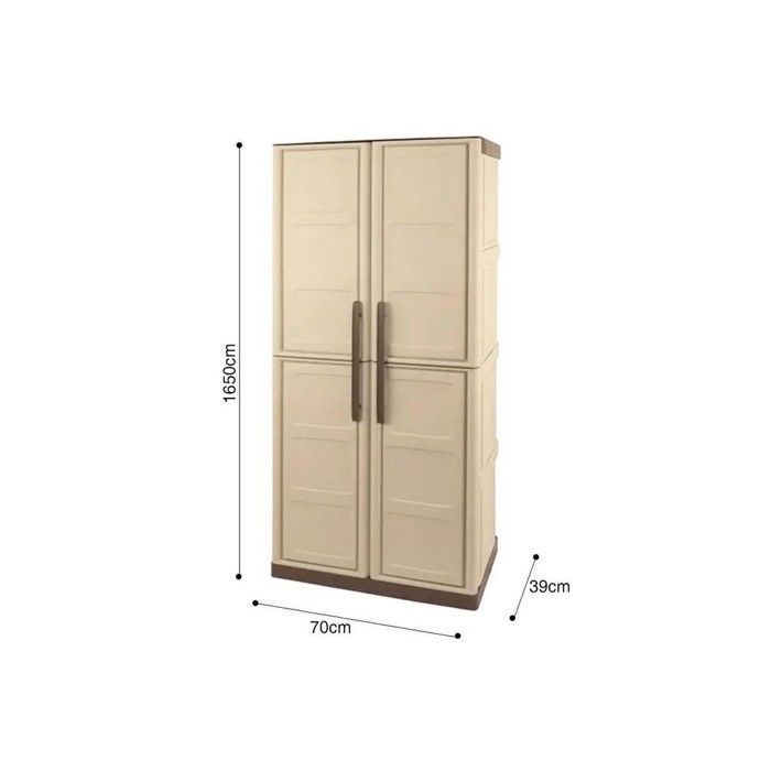 Förvaringsskåp med 2 dörrar och 3 hyllor, beige, 70 x 39 x 165 cm, garage, verkstad, tvättstuga, ARTPLAST